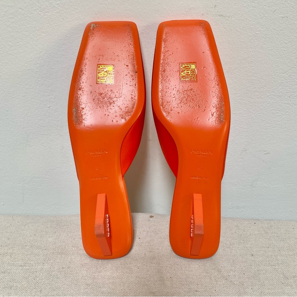 Prada orange satin silk square toe mules logo heels with box size 41 - Picture 9 of 13